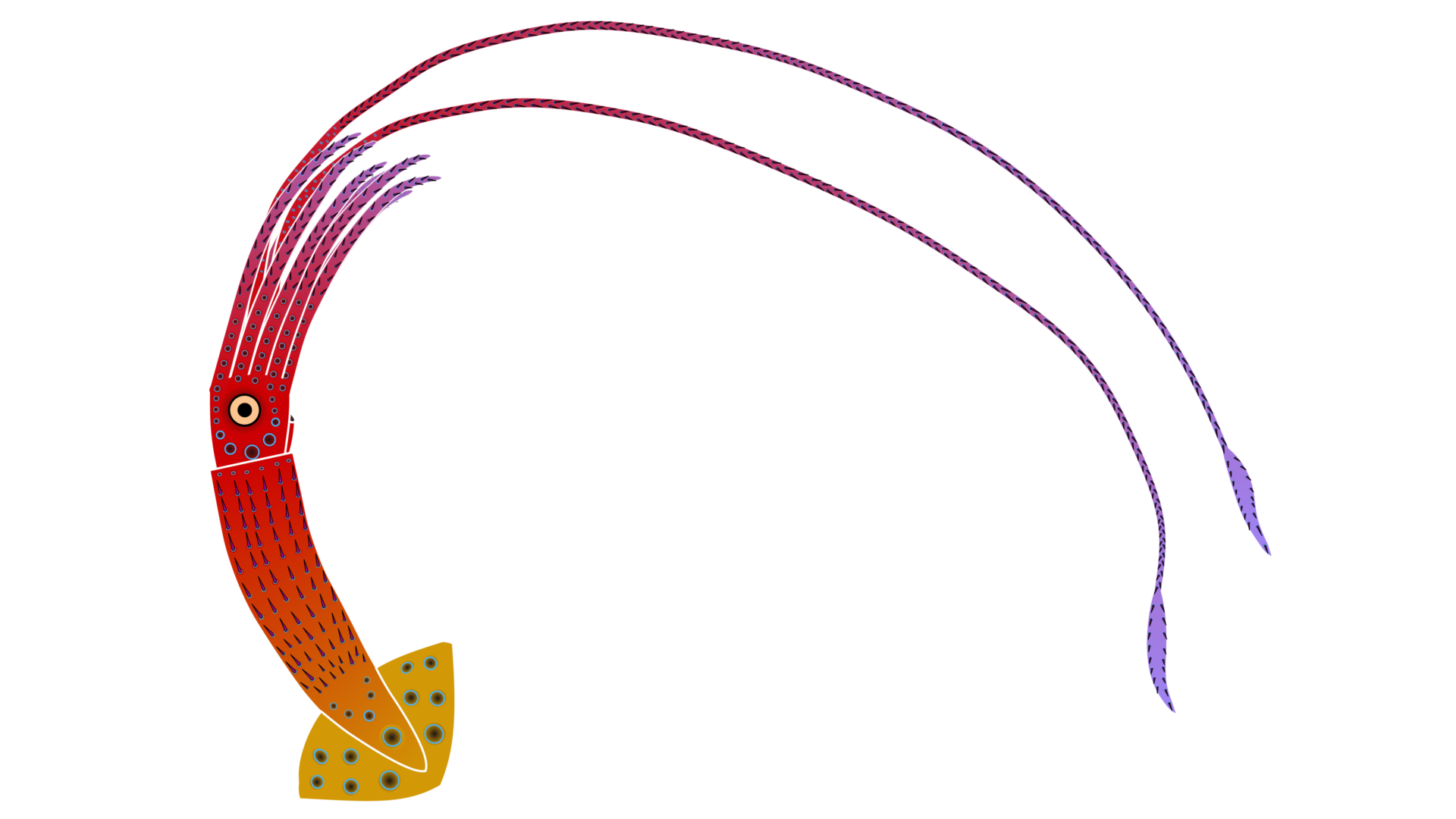 Kamikaze — a red and orange squid hybrid with flowing purple tentacle tails